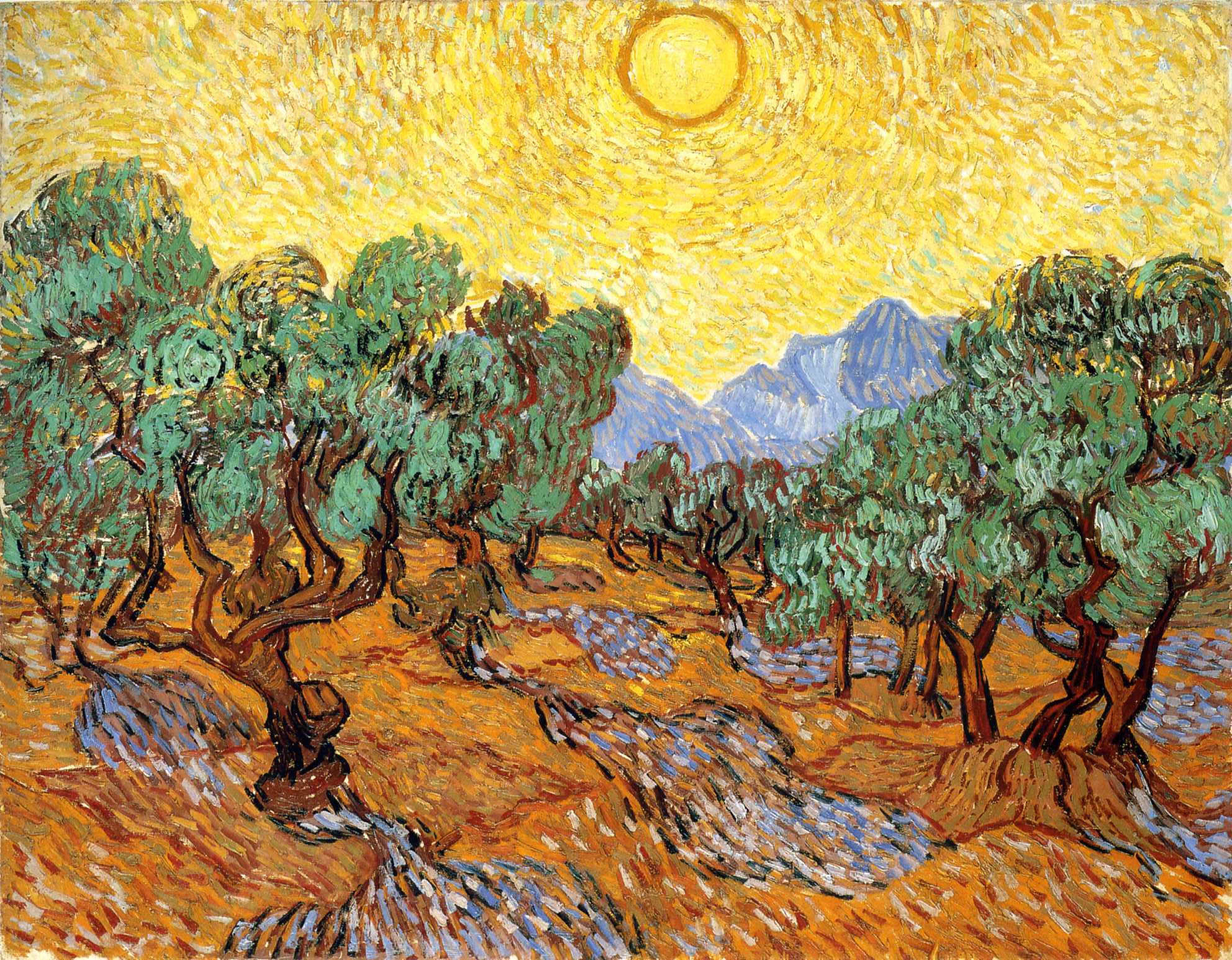 Olive Trees with Yellow Sky and Sun - Van Gogh Painting On Canvas